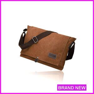 Canvas Messenger Bag Fits 14 Inch Laptop Large Capacity Crossbody Shoulder